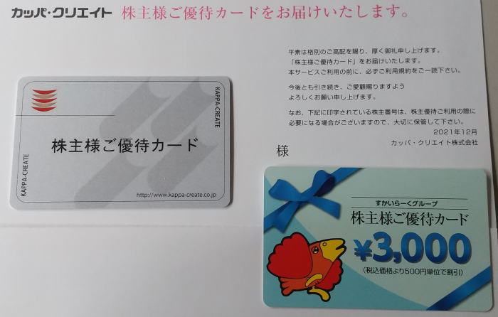 かっぱ寿司　アトム株主優待カード
